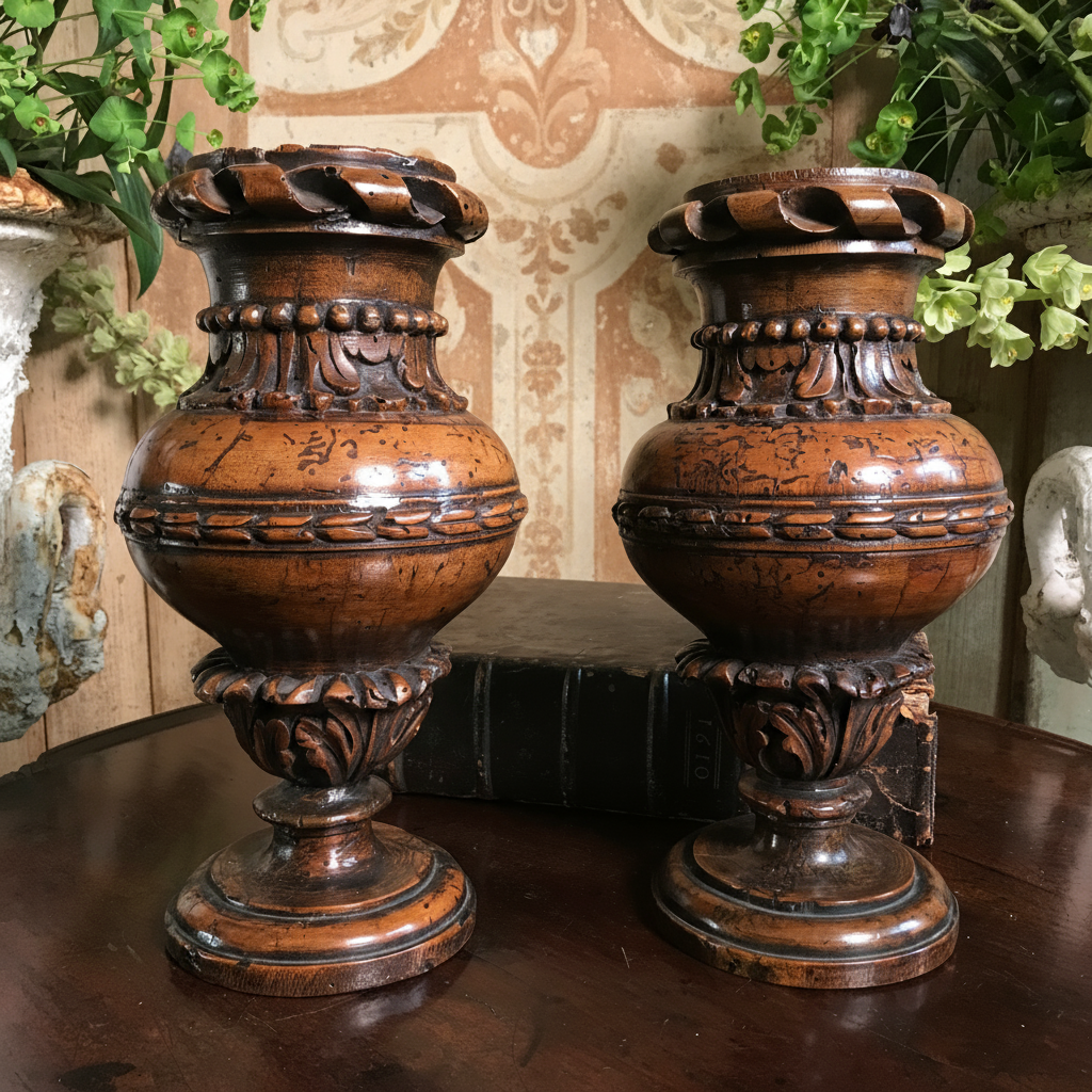 A Pair of Italian Renaissance Turned and Carved Walnut Altar Vases
Lombardy or Emilia c.1570–1600
