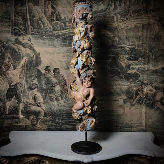 Italian Baroque Solomonic Column with Vines & Putti c.1720