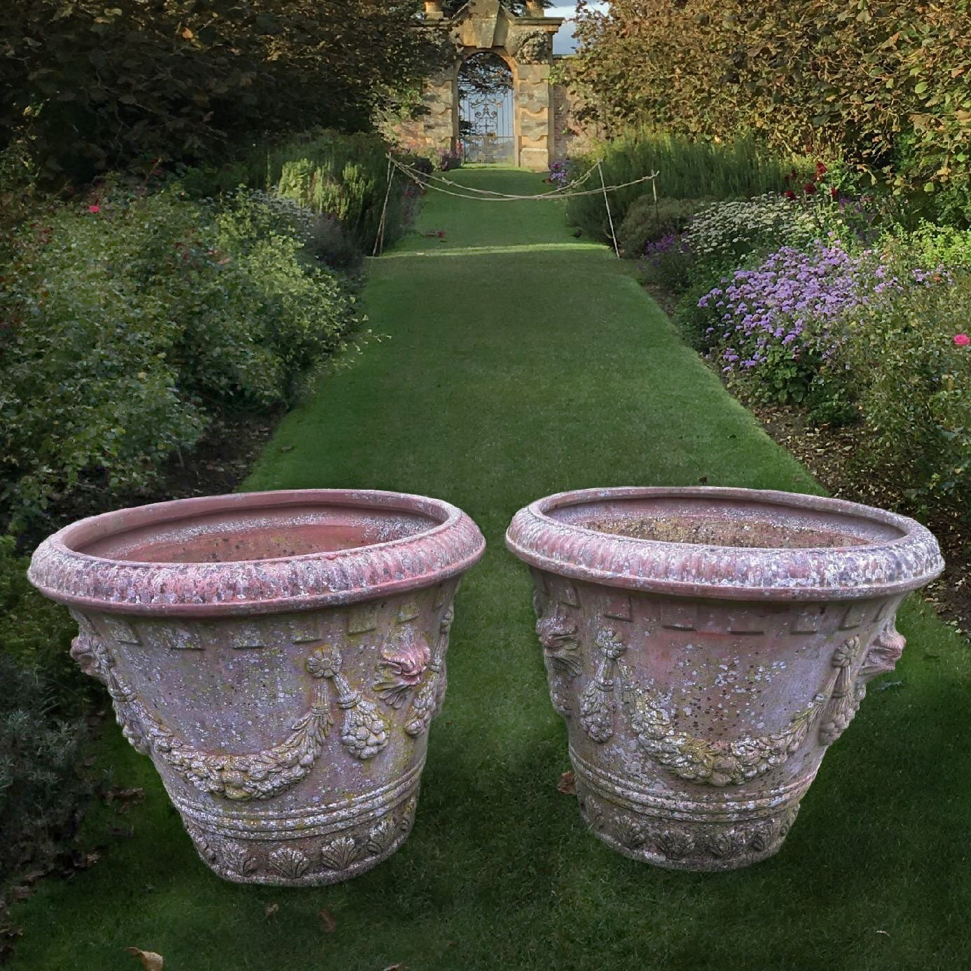 Pair of Large Italian Terracotta Planters with Satyrs Faces