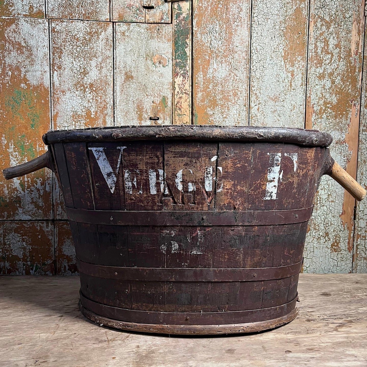 Wooden French Vineyard Grape Hod/Bucket Late 19th Century