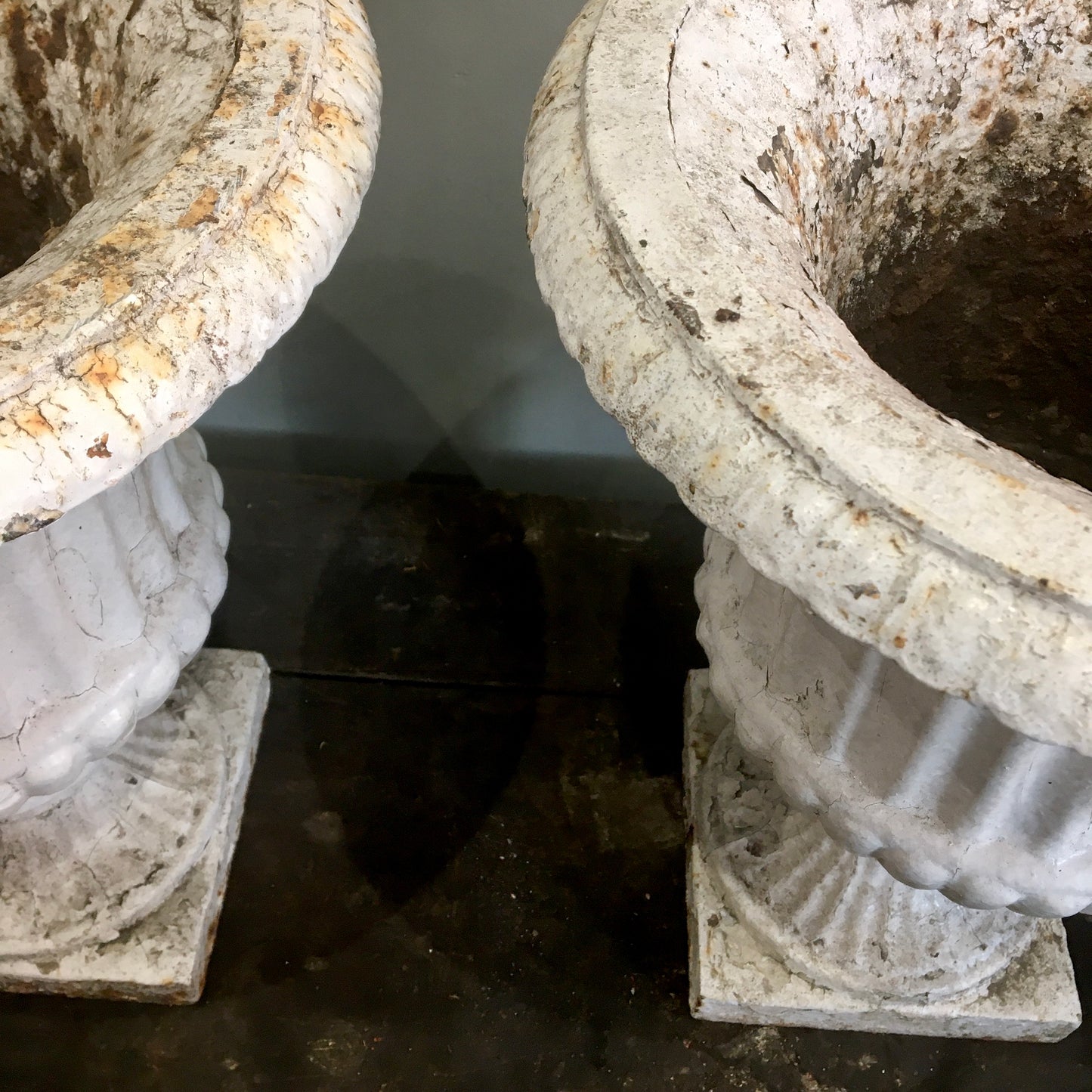 Pair of Victorian Cast Iron Fluted Urns