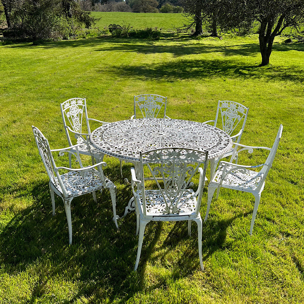 Victorian Round Garden Set with 6 Chairs in Aluminium, from Crowe Hall, Bath