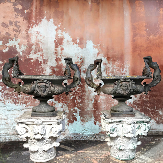 Pair of Grand Scale Cast Iron Urns