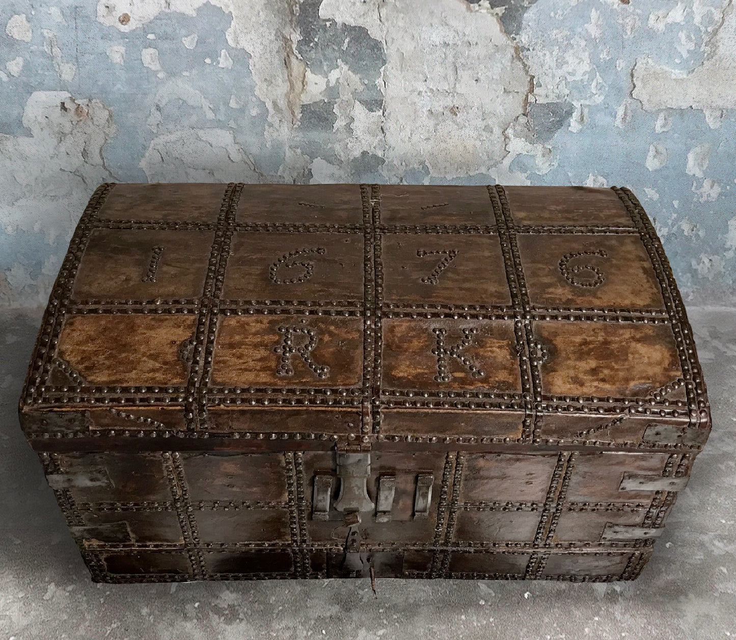 Leather Domed Top Marriage Chest 1676