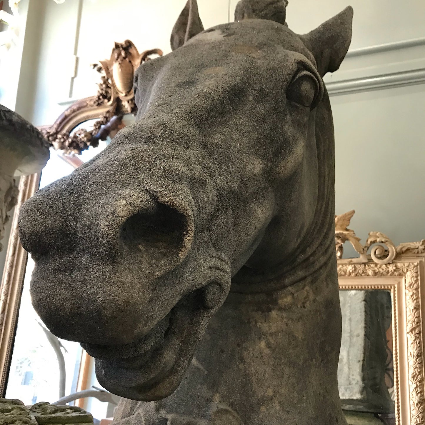 Horse Head Statue on Pedestal