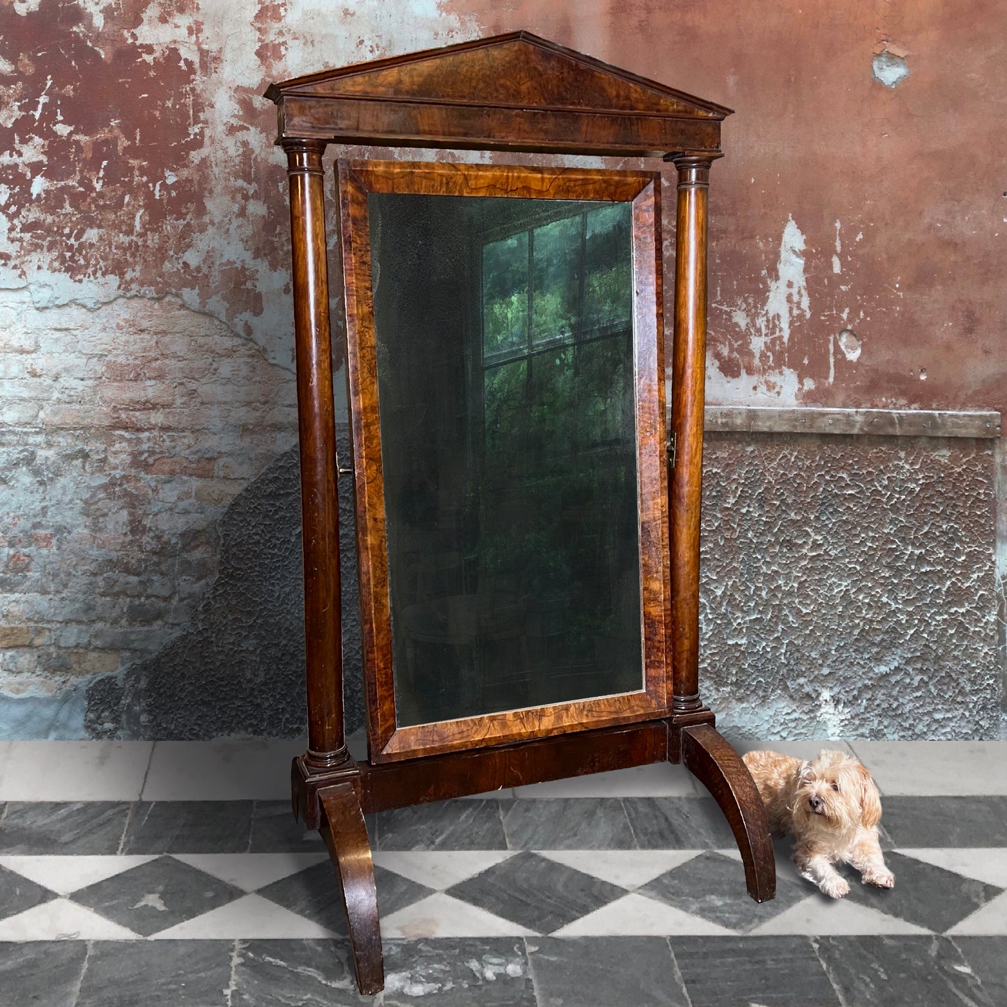 French Walnut Palladian Cheval Mirror c.1840