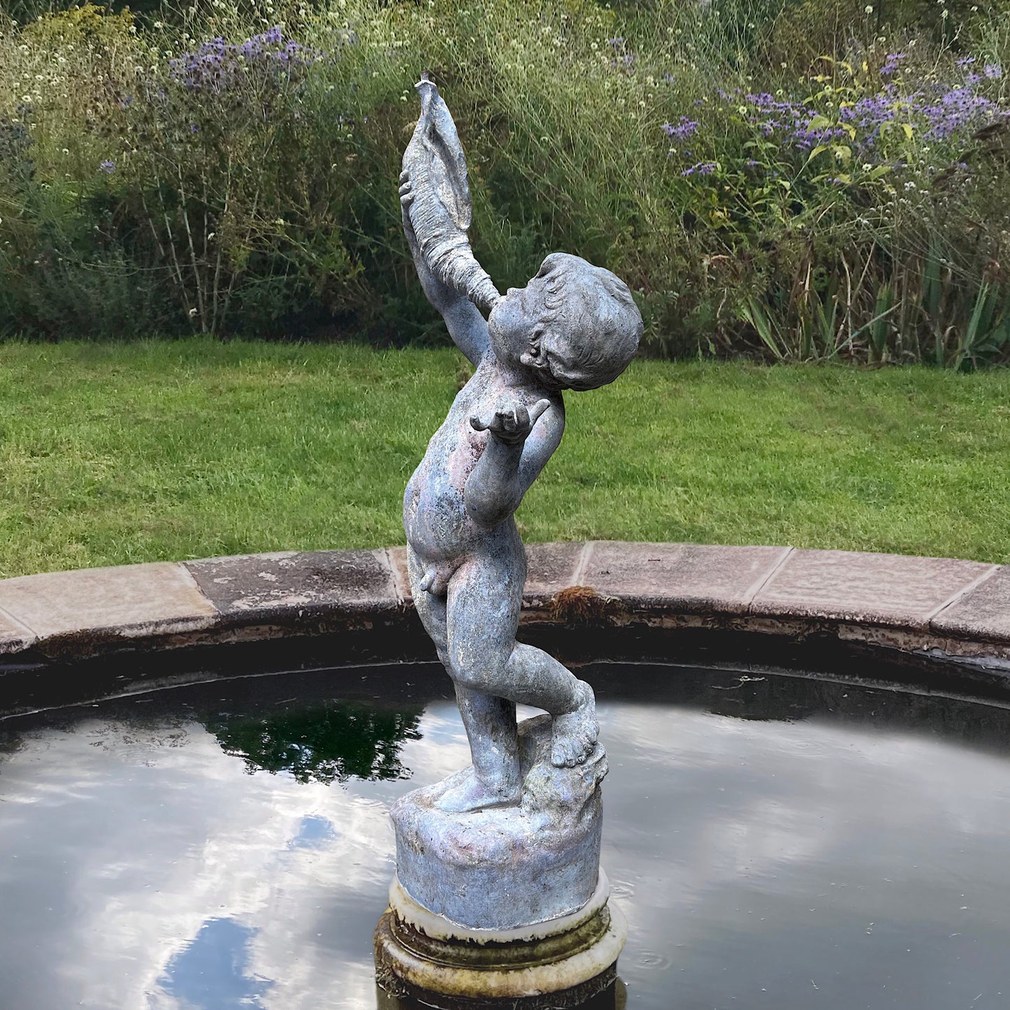 J. P. White Lead Putti with Conch Shell Fountain c.1920