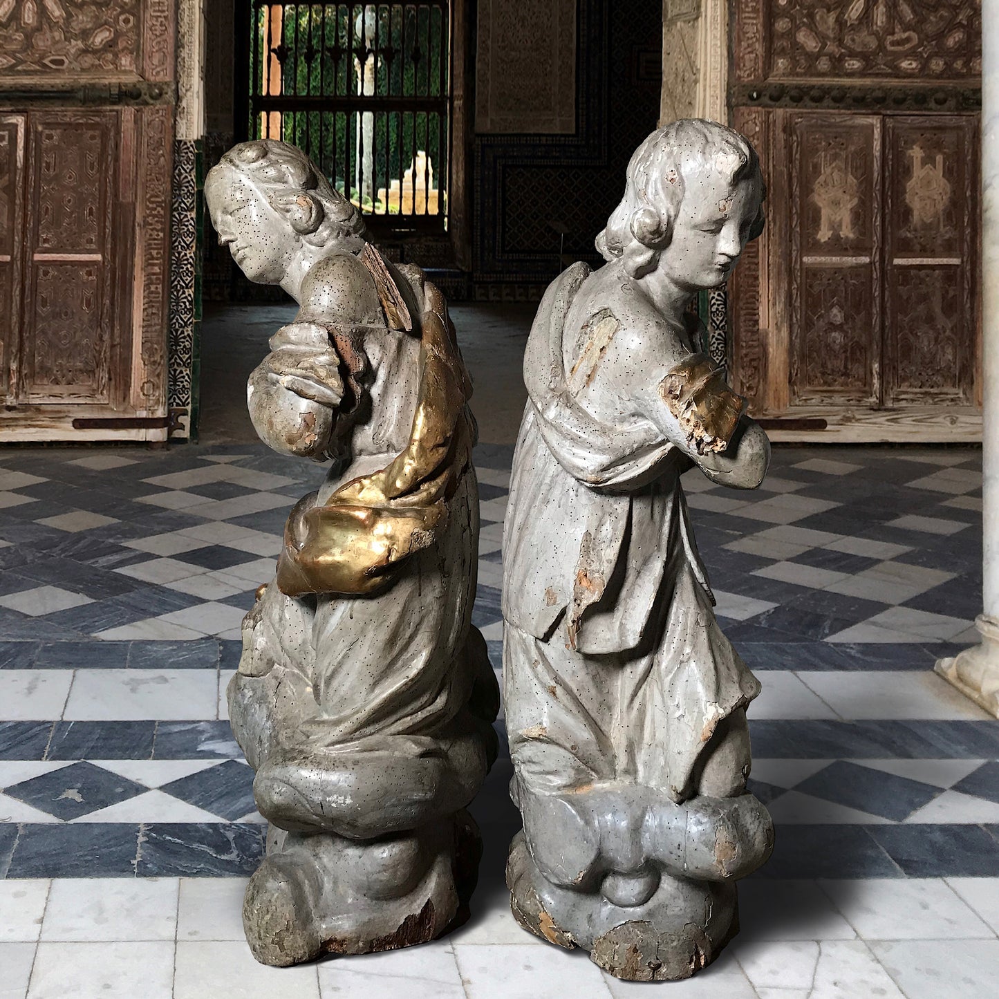 Pair of Exceptional Venetian Polychrome Angels Late 17th Century