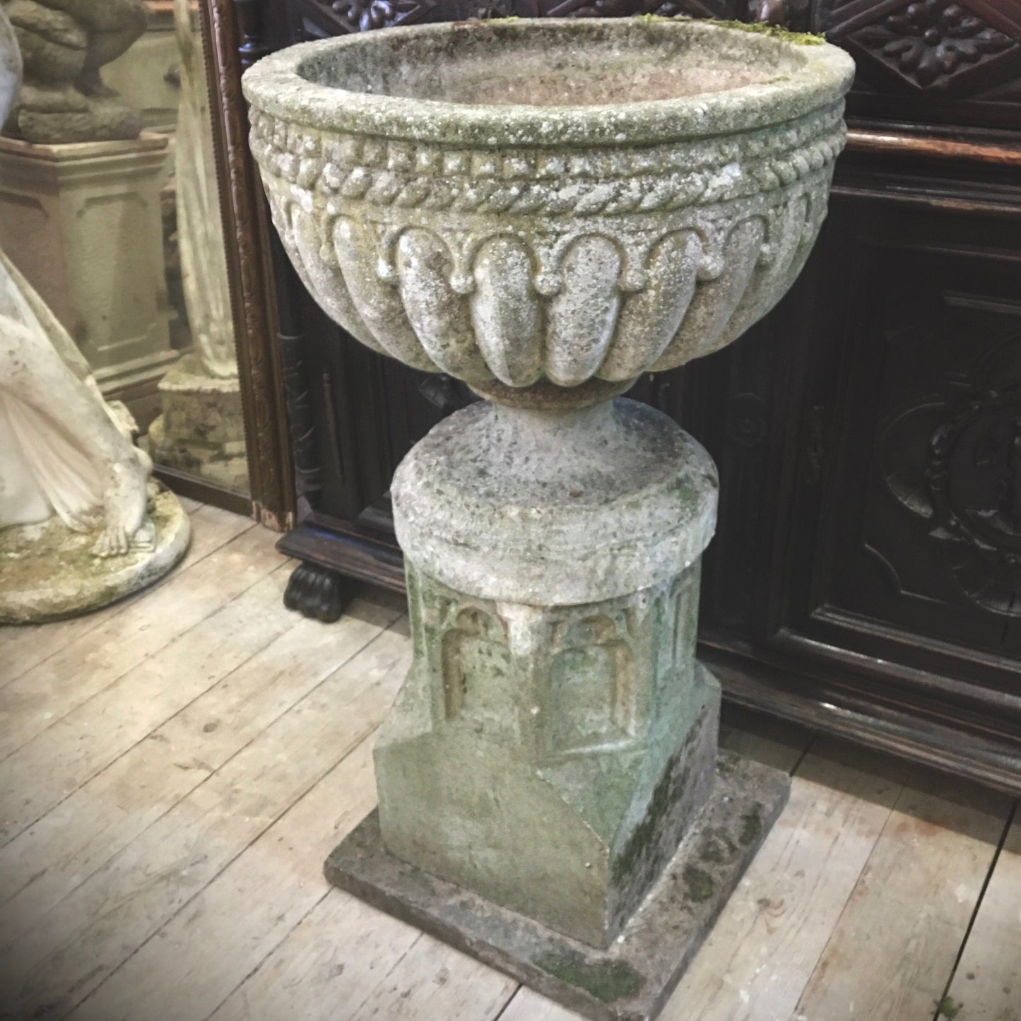 Early 20th Century Composite Stone Urn & Plinth