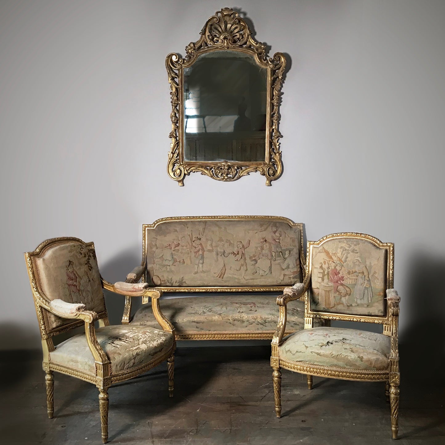 French Louis XVI Giltwood Tapestry Salon Suite