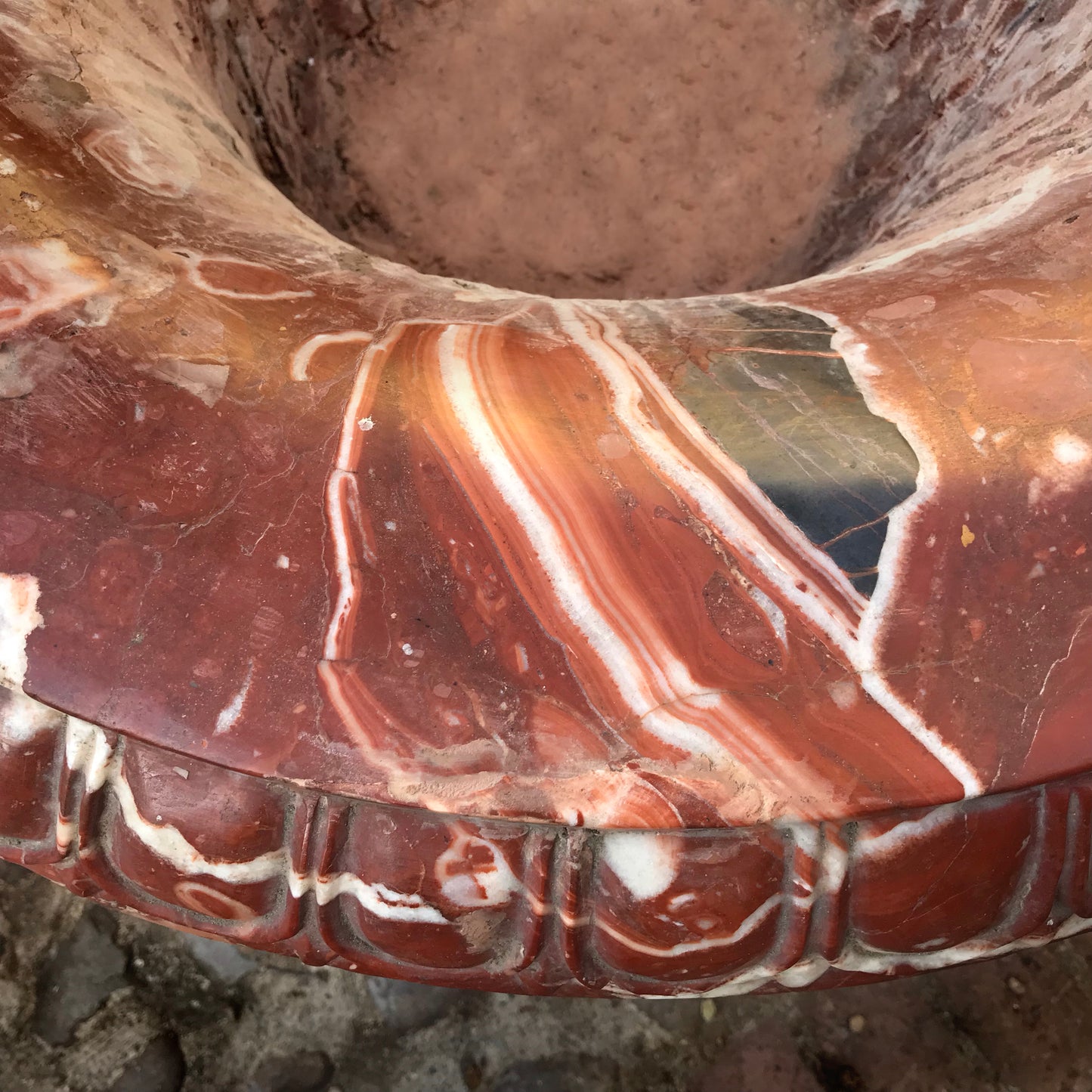 Monumental Italian Rosso Marble Campana Urns with Plinths