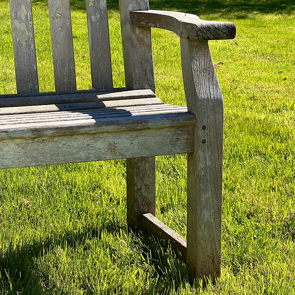 Weathered Teak Bench with Lichens from Crowe Hall