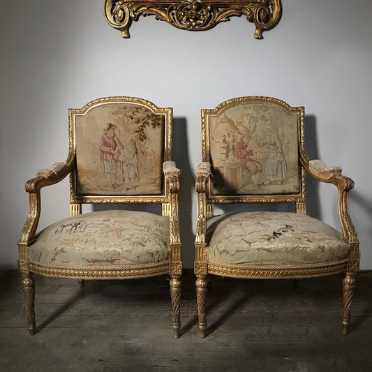 French Louis XVI Giltwood Tapestry Salon Suite