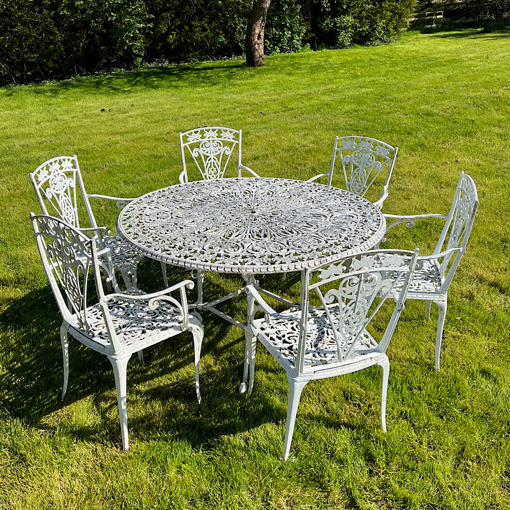 Victorian Round Garden Set with 6 Chairs in Aluminium, from Crowe Hall, Bath