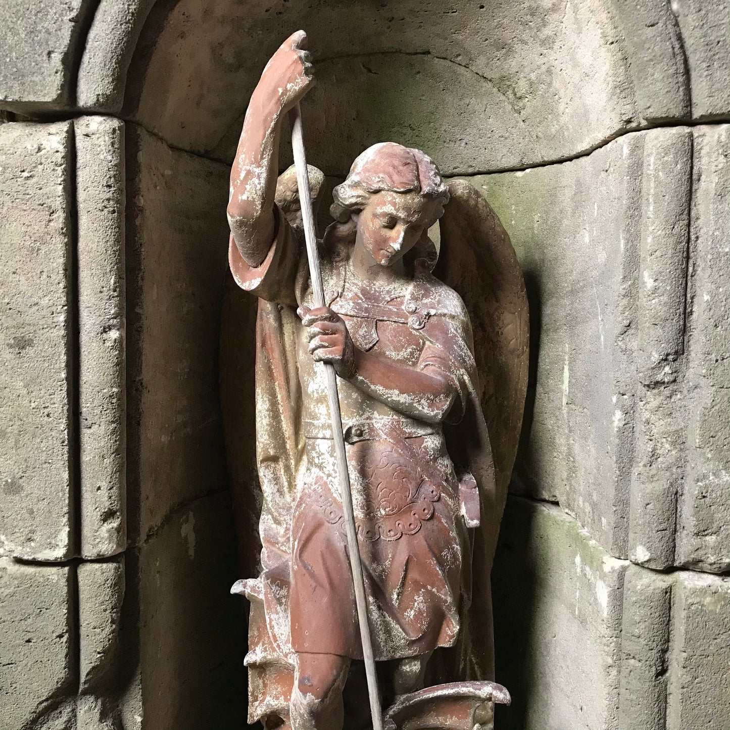 Flemish Terracotta Sculpture of Archangel Michael and Niche