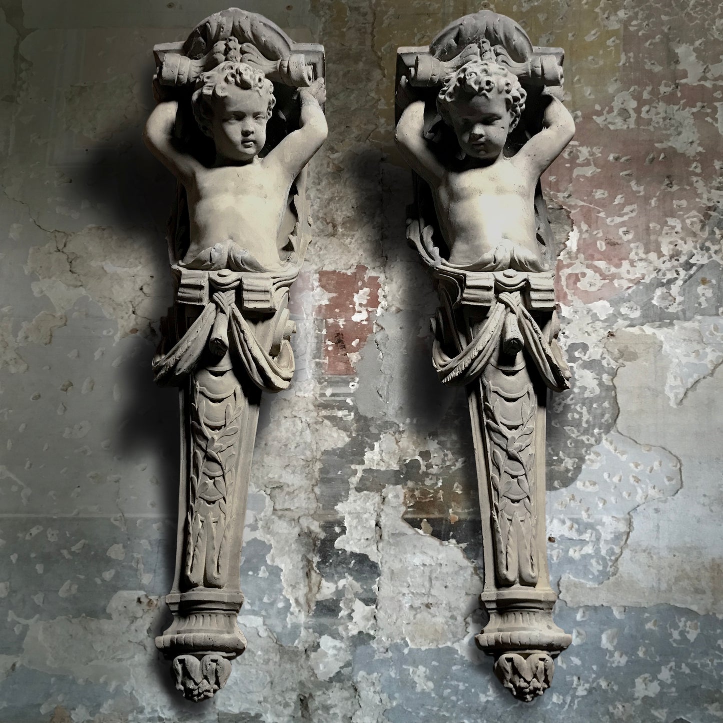 Pair of Cherub Caryatids