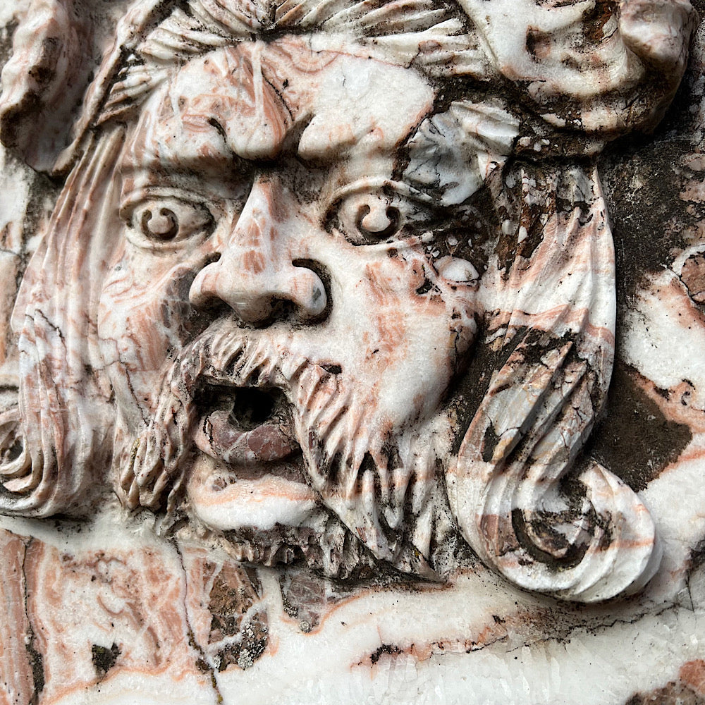 Italian Marble Wall Fountain Head Frieze Early 20th Century