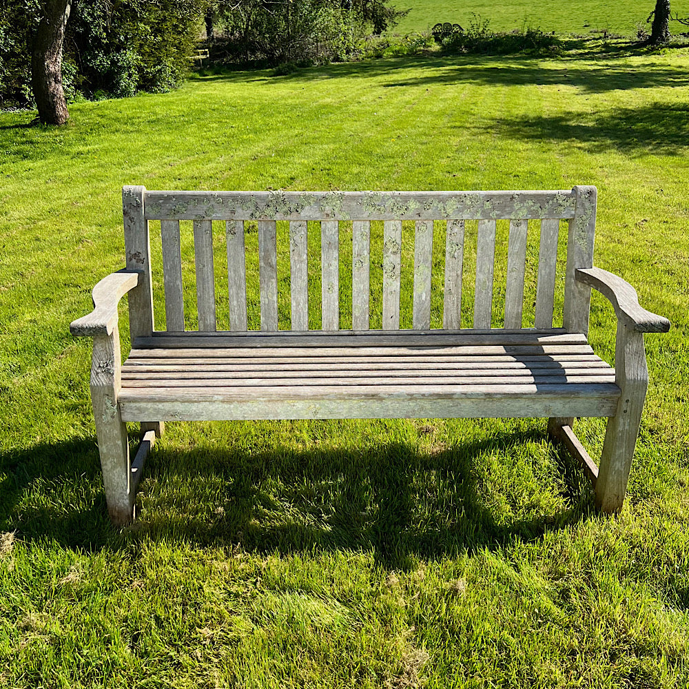 Weathered Teak Bench with Lichens from Crowe Hall