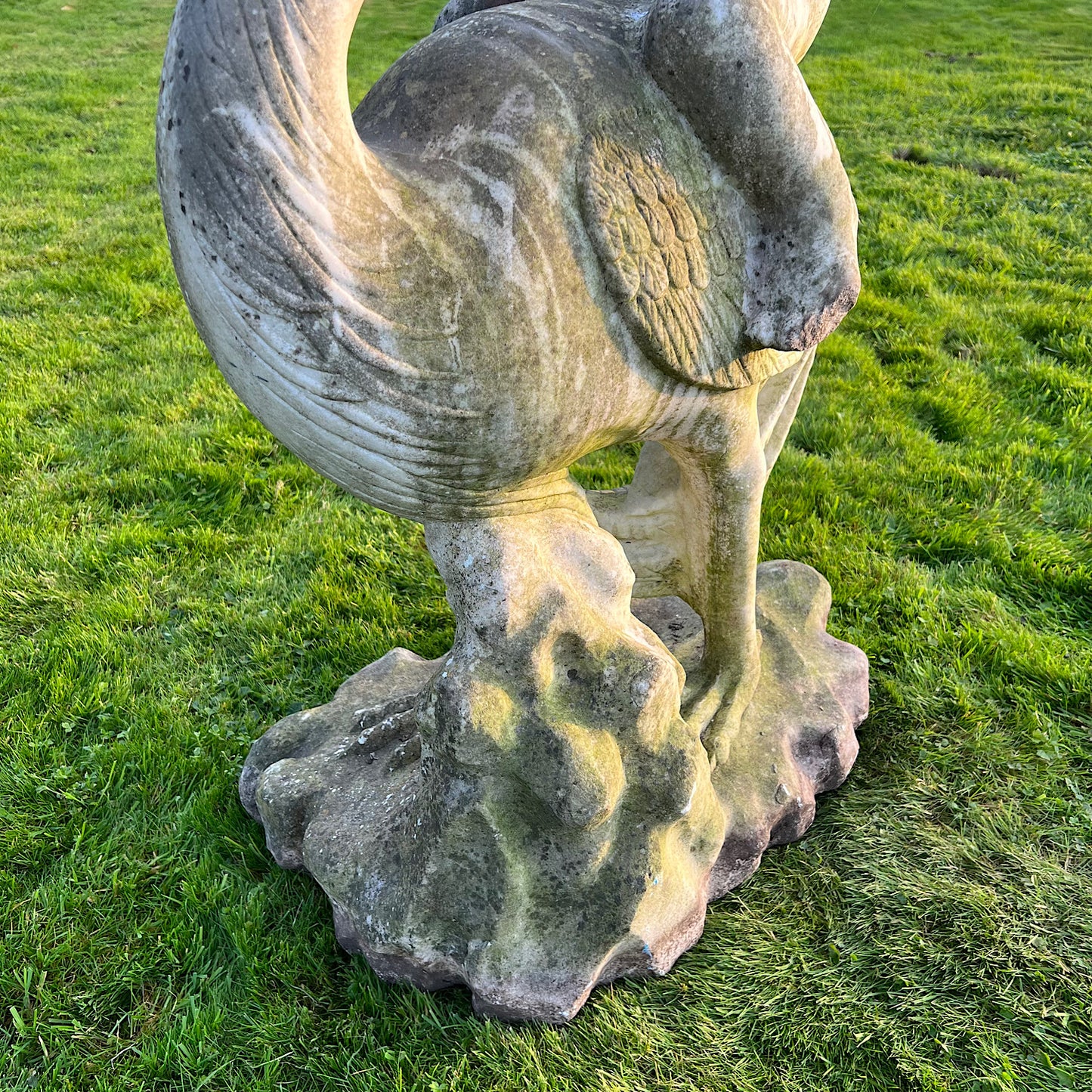 Large Marble Winged Cupid & Stork Statue Mid 20th Century