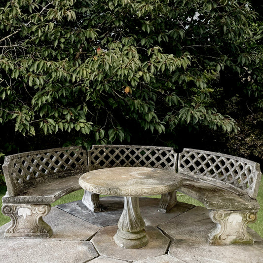 Circular French Lattice Work Garden Niche Furniture Set c.1920