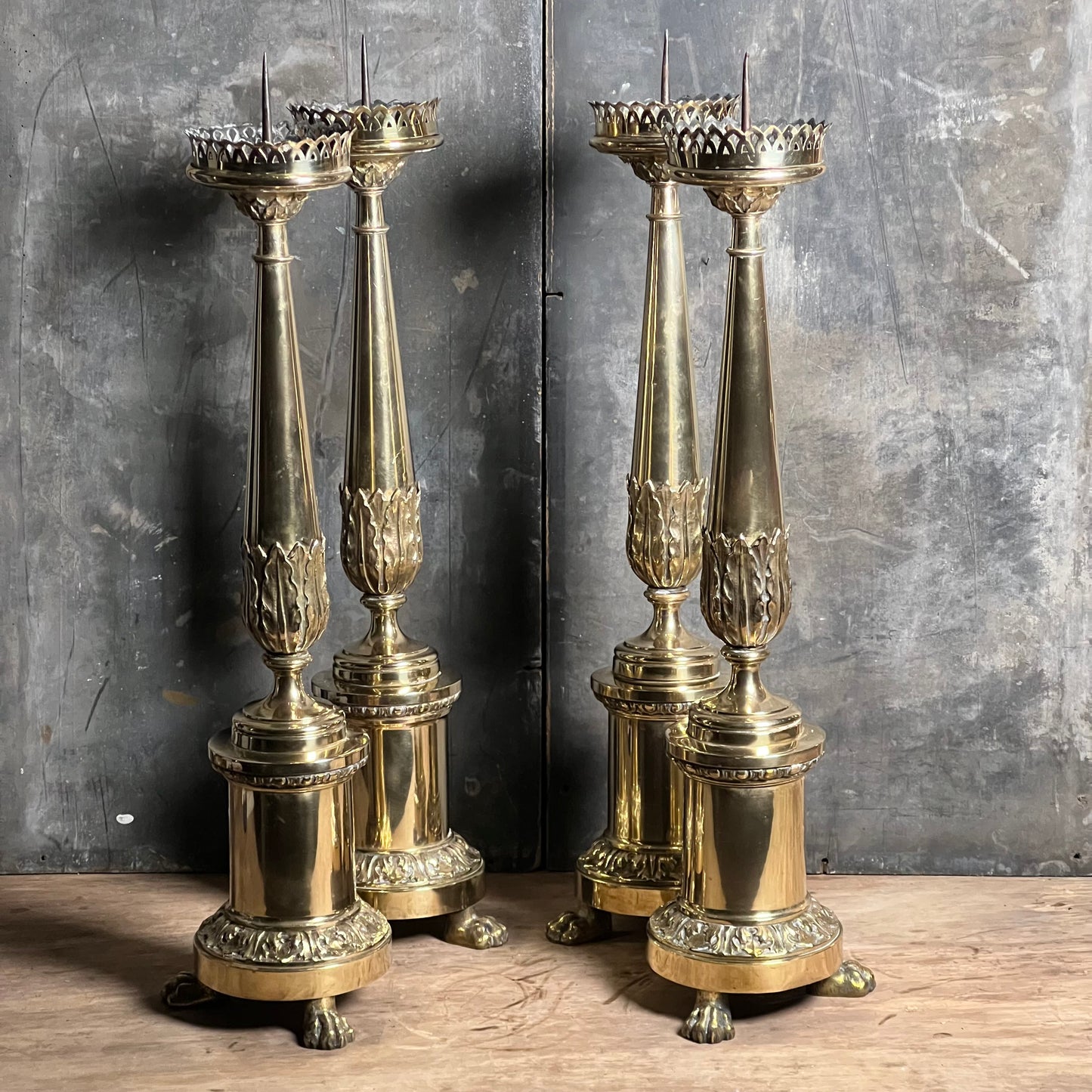 Set of Four Large Ecclesiastical Brass Altar Candlesticks c.1850