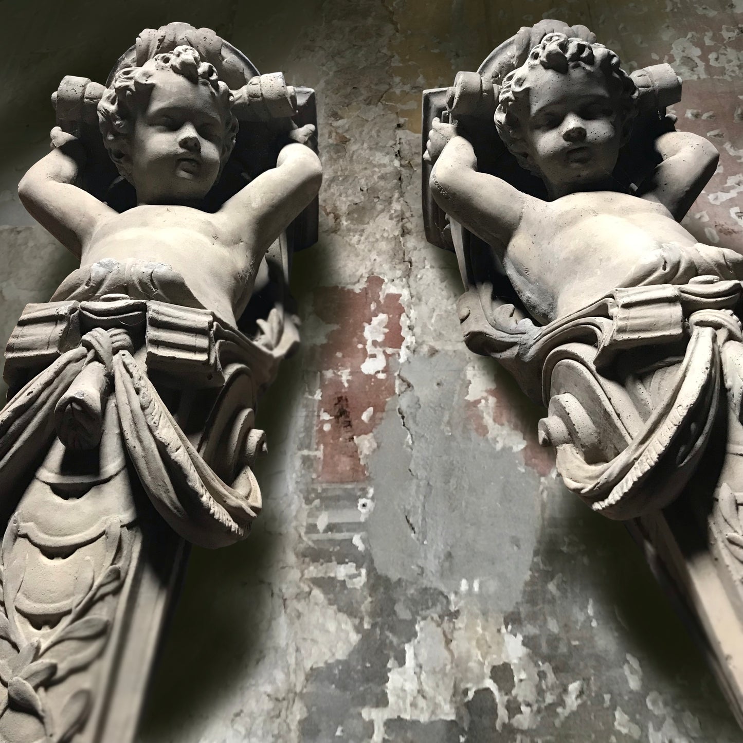 Pair of Cherub Caryatids