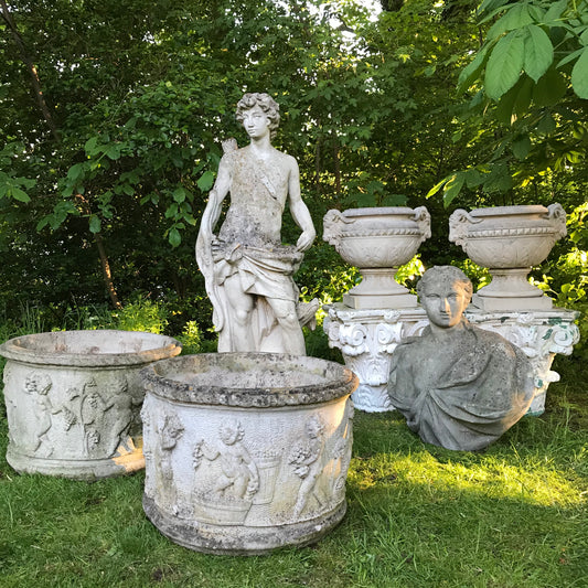 Pair of Large Cherub Wine Makers Planters