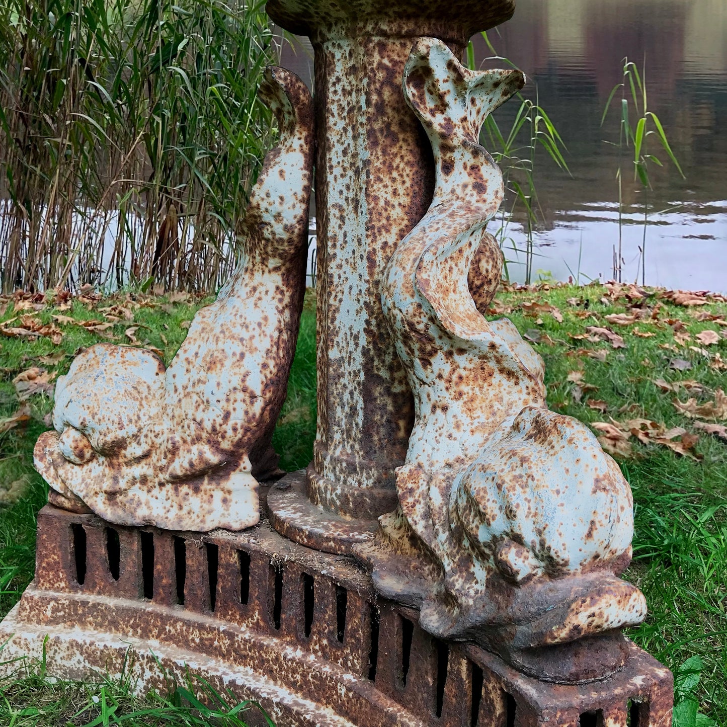 Cast Iron Putti And Dolphin Single Tier Fountain