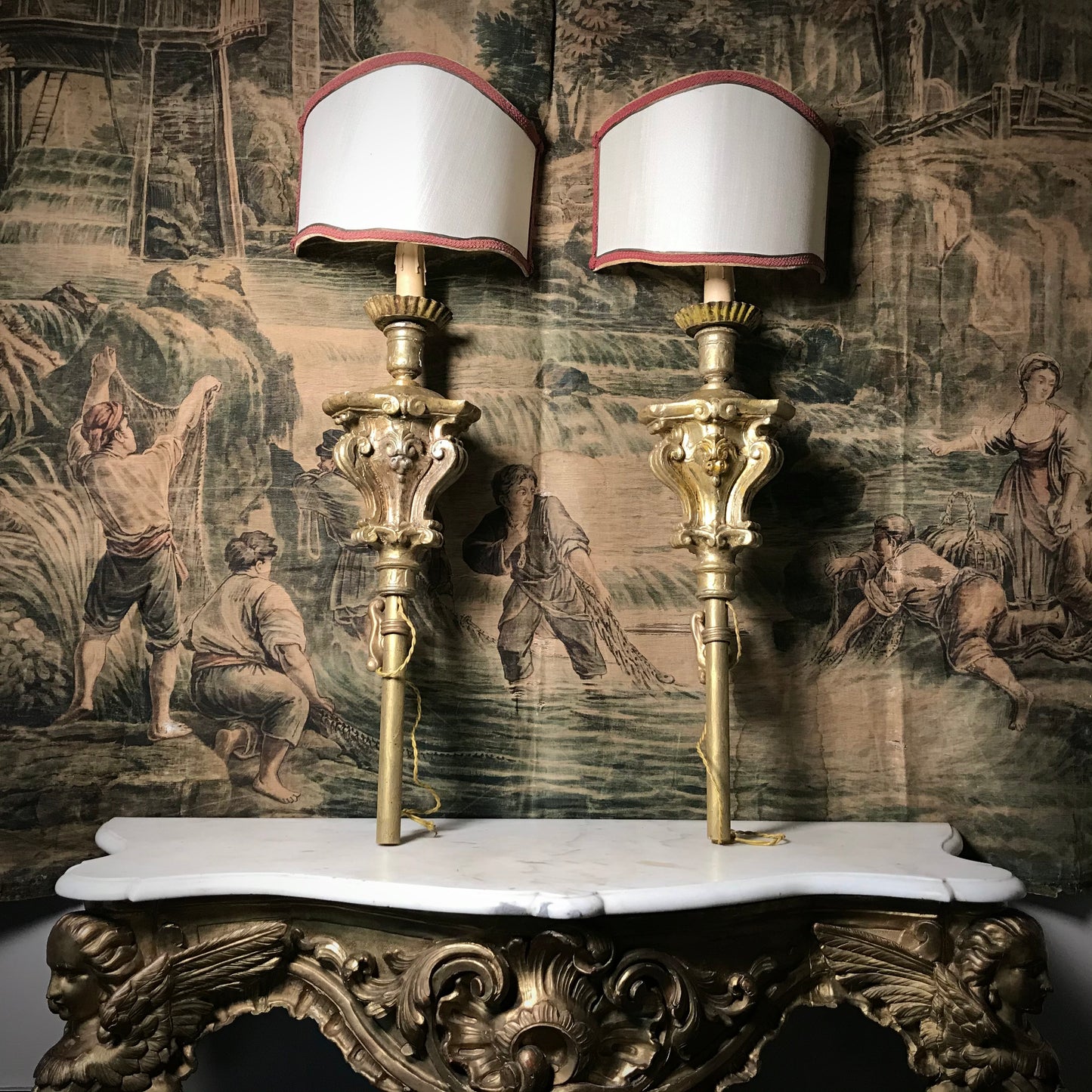 18th Century Italian Gilded Torchère Wall Lights