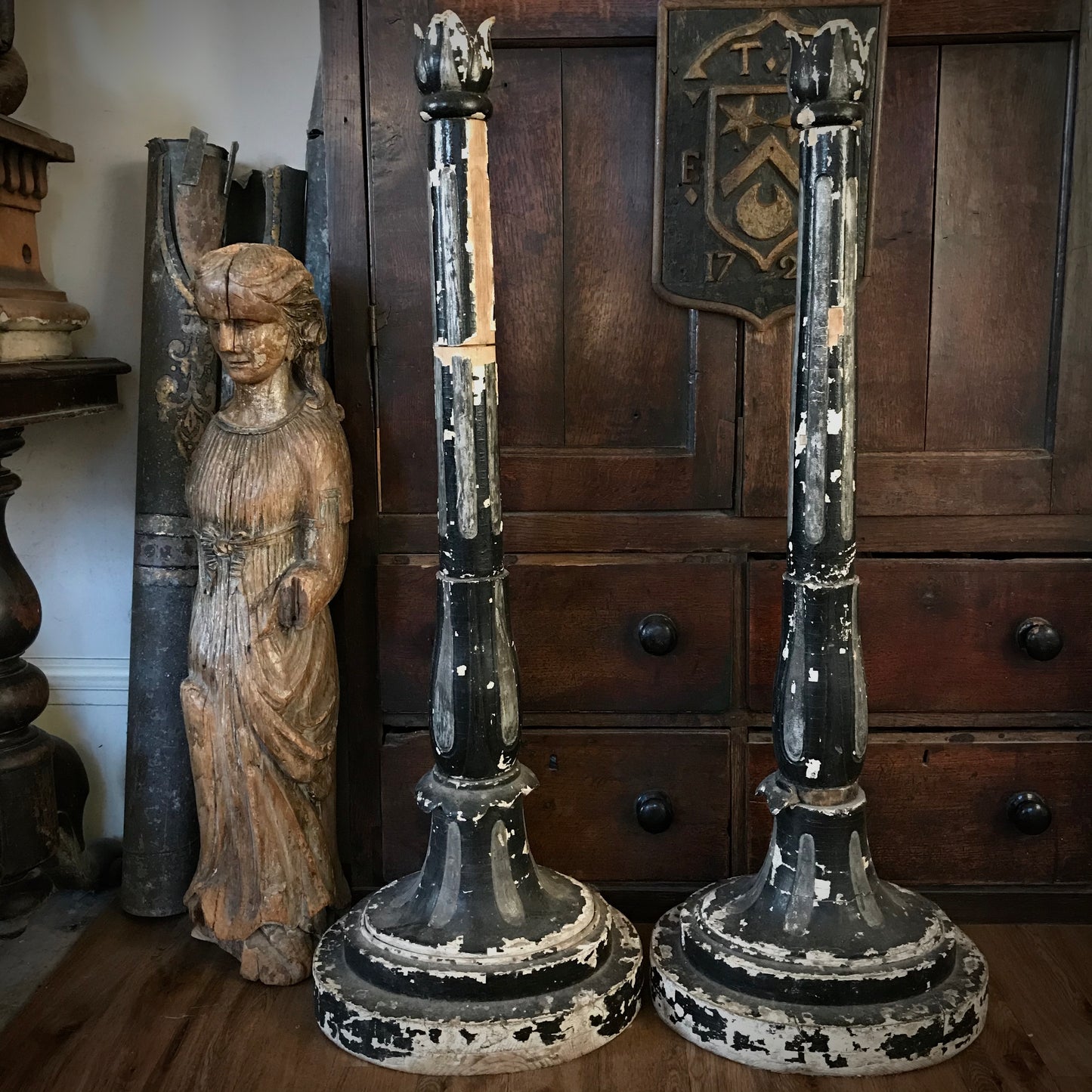 Pair of Tall Floor-standing Italian Candle-stands c.1700