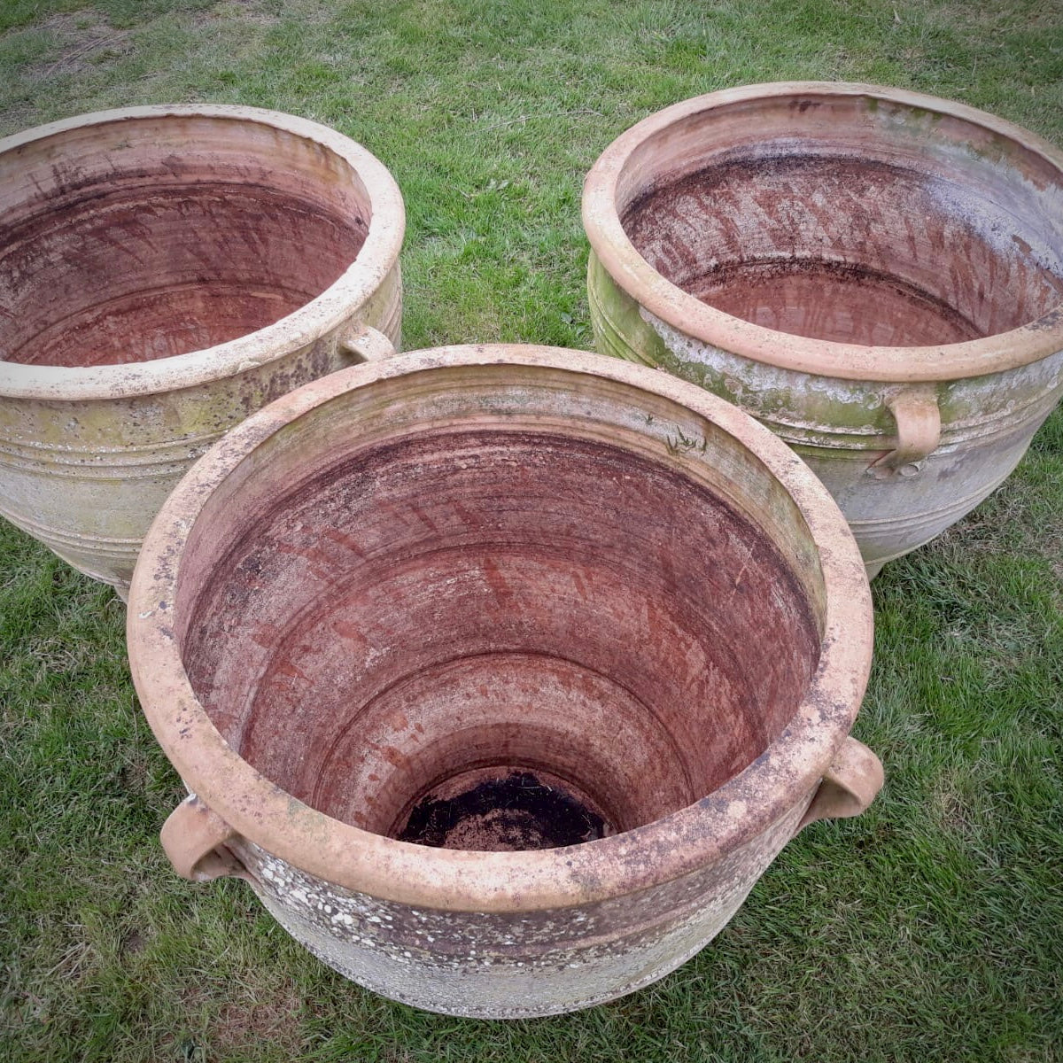 Set of Three Grand Scale Terracotta Urns