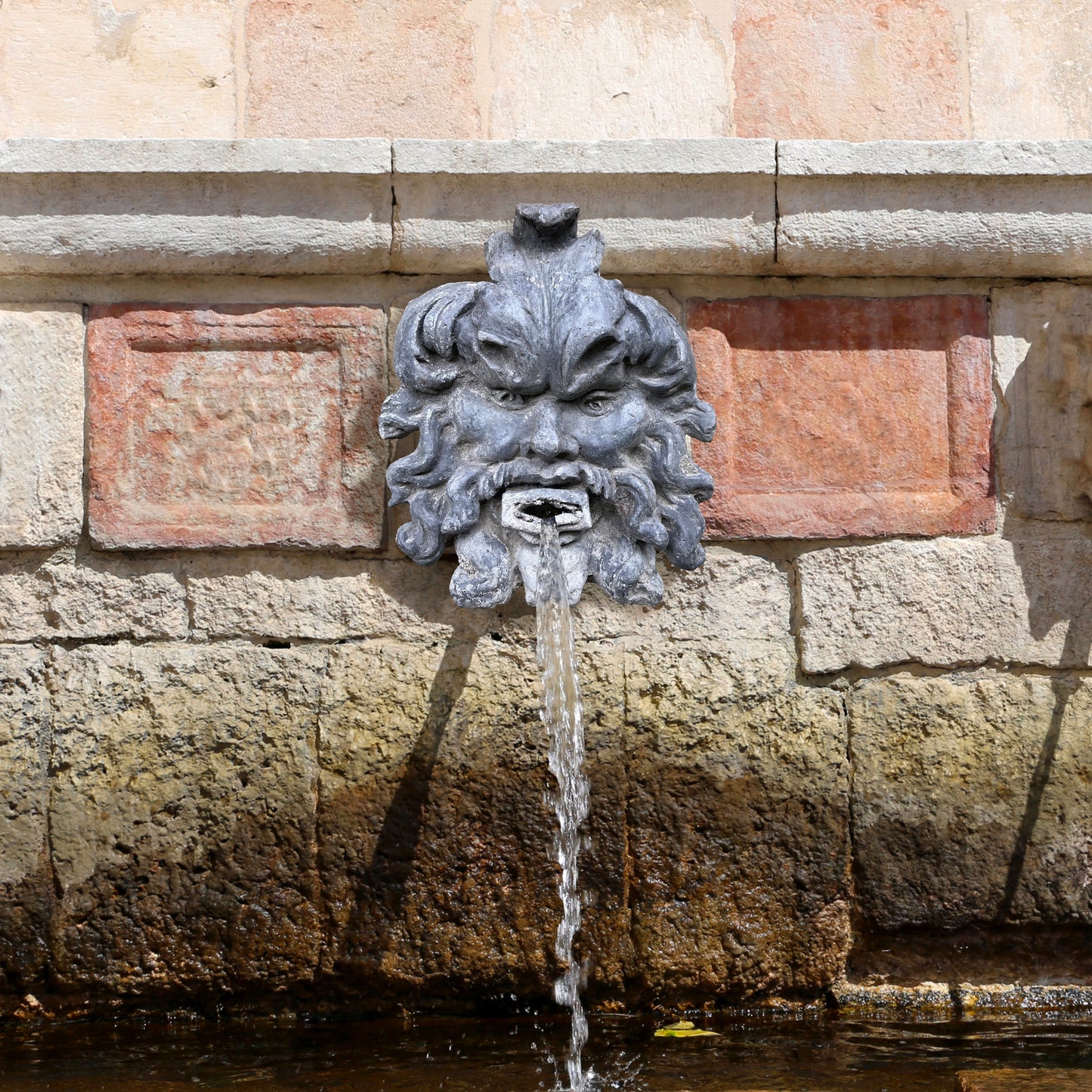 19th Century Lead River God Mask Wall Fountain