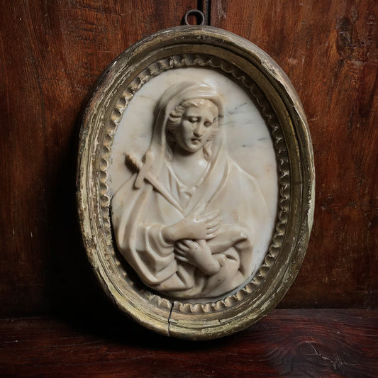 Roman School Marble Virgin Mary Roundel c.1700