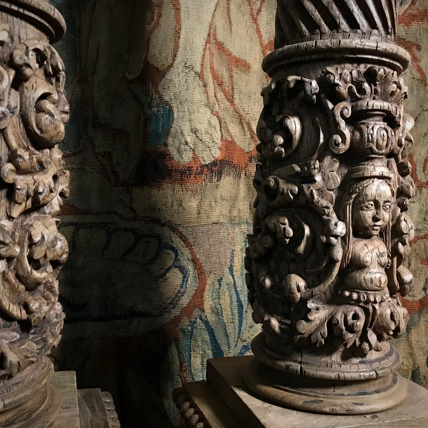 Pair of Ornately Carved Columns c.1650