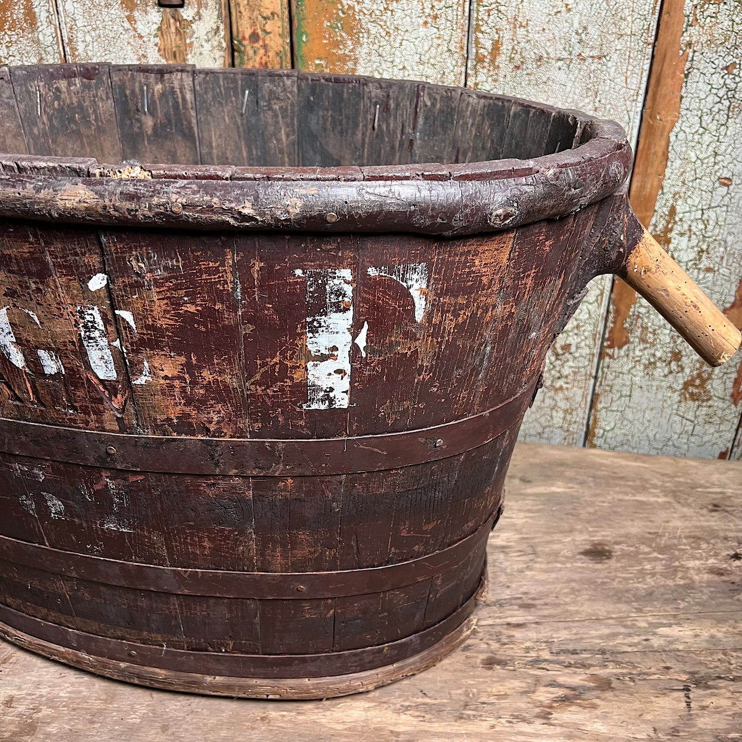 Wooden French Vineyard Grape Hod/Bucket Late 19th Century