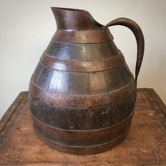 French Coppered Oak Winemakers Jug c.1880