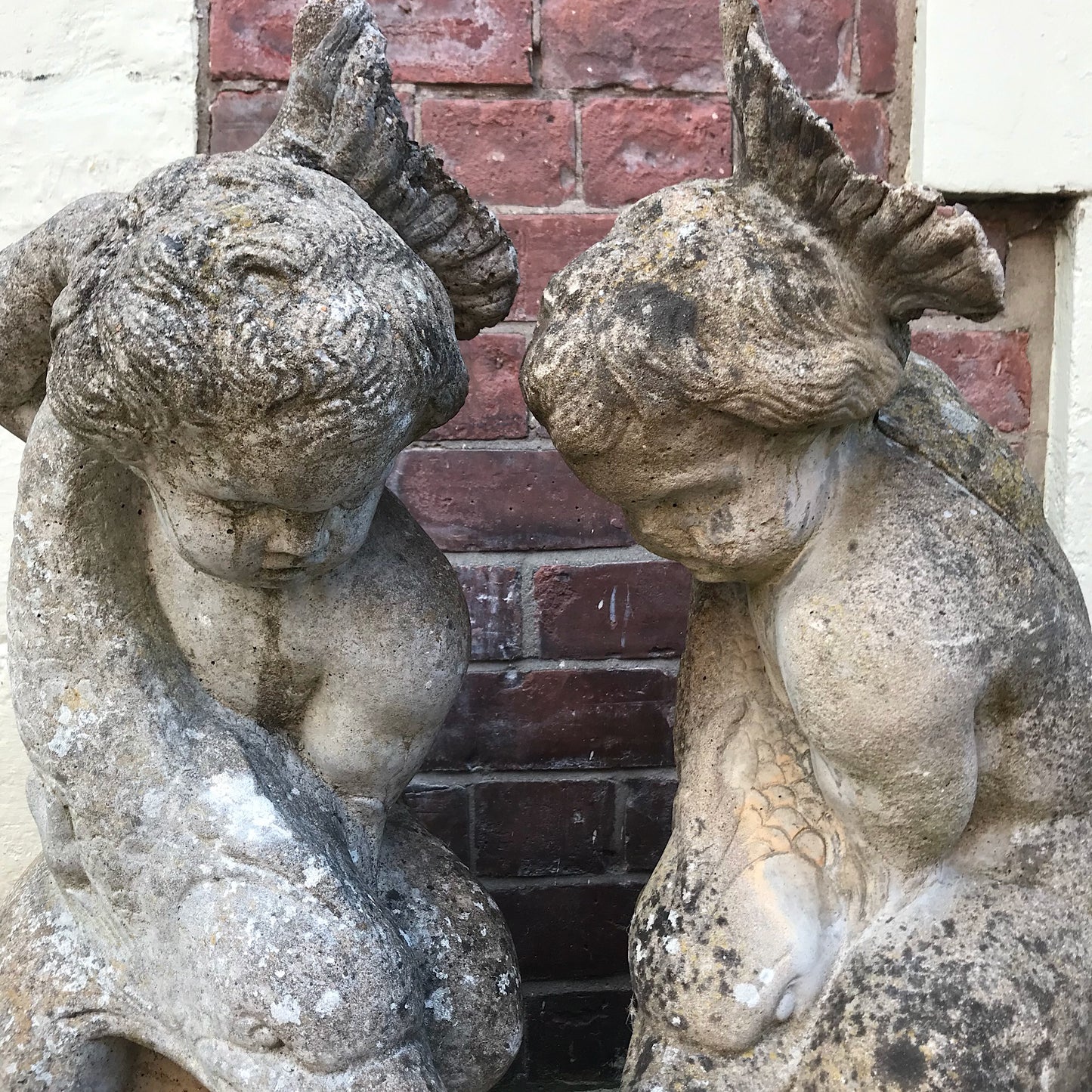 Pair of Putti/Cherub with Carp Fountain Heads