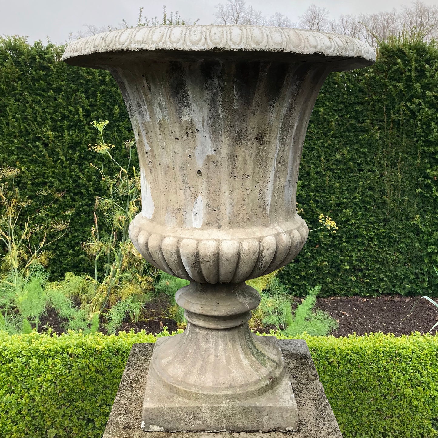 Pair of Monumental Scale Campana Urns with Plinths