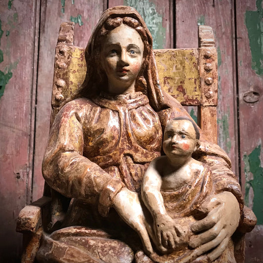 Italian Polychrome Enthroned Madonna and Child c.1680