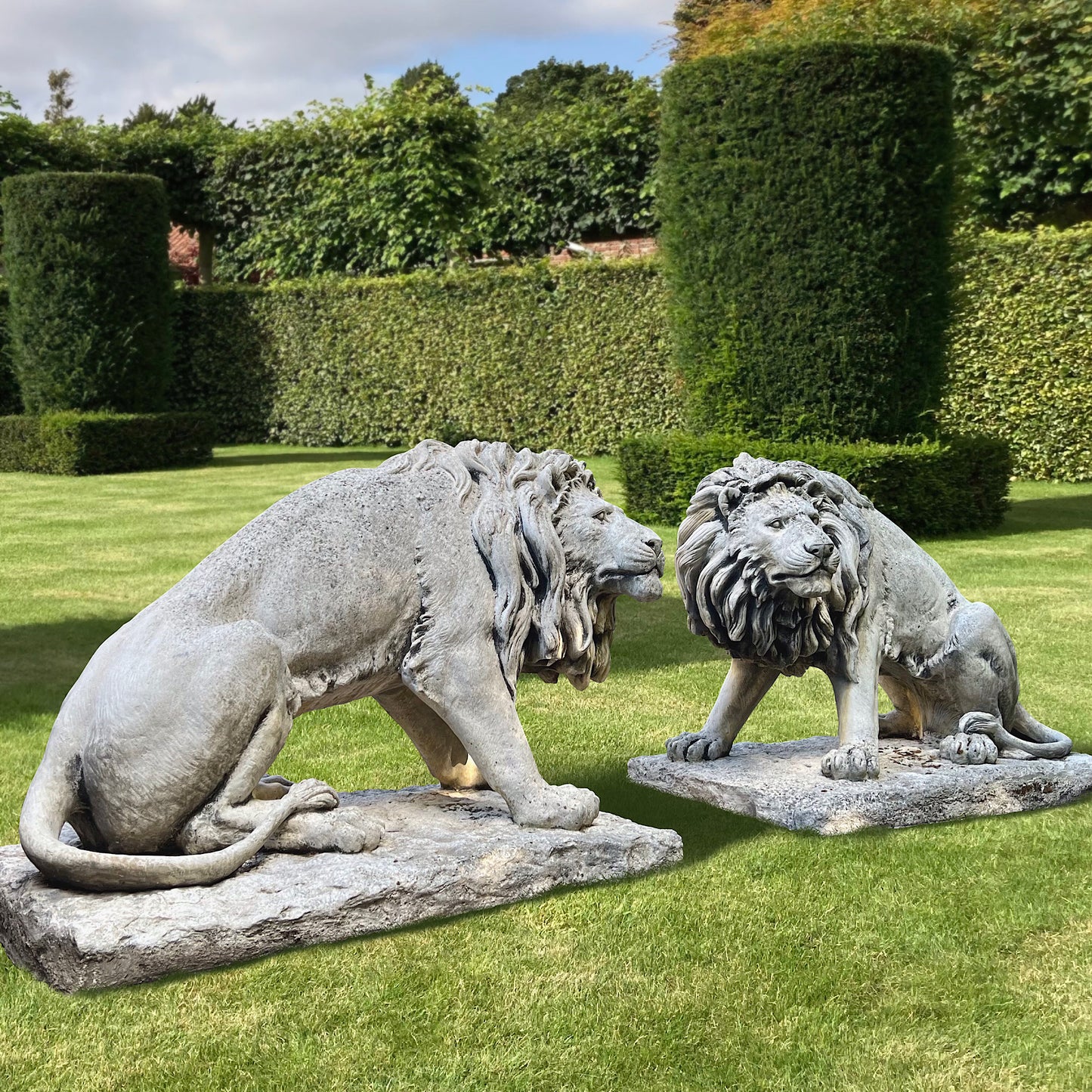 Monumental Pair of Lion Garden Statues