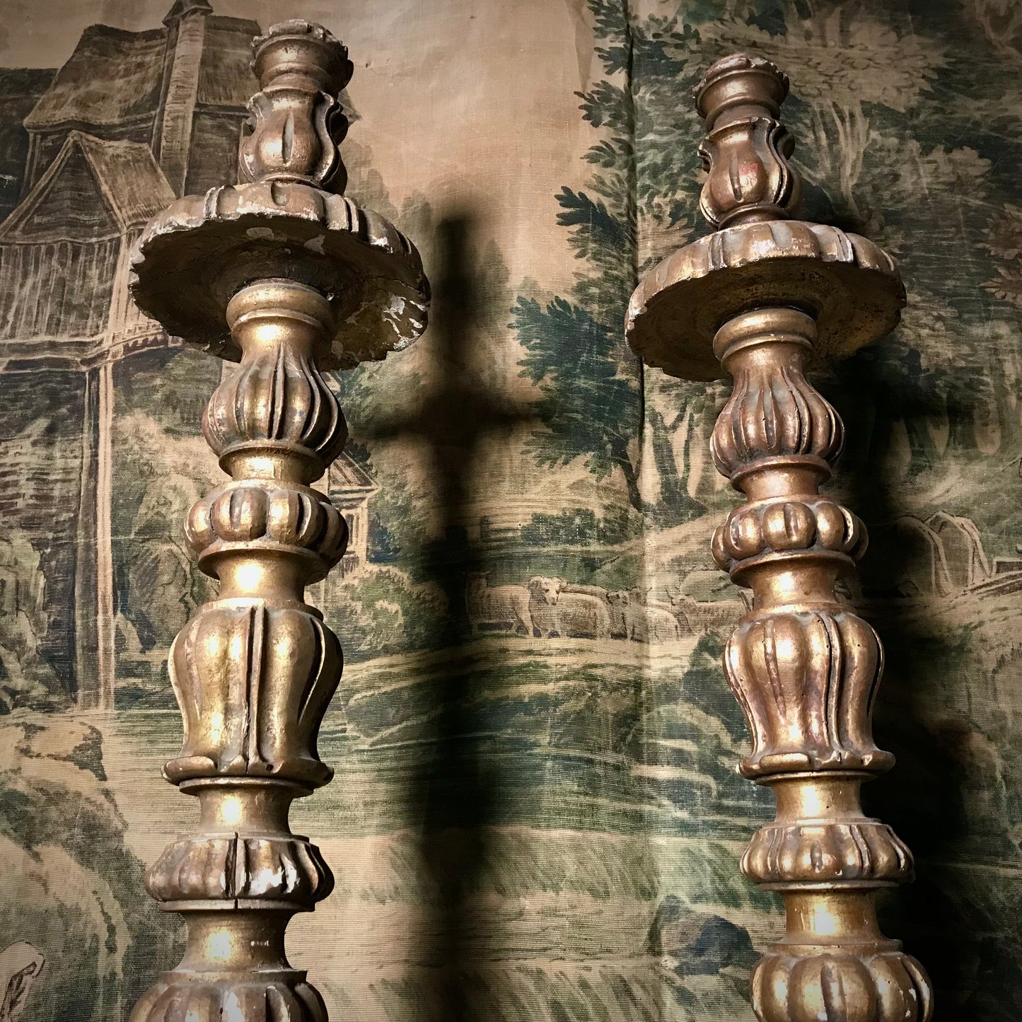 Pair of Large Floor Standing Italian Gilded Candlesticks c.1880