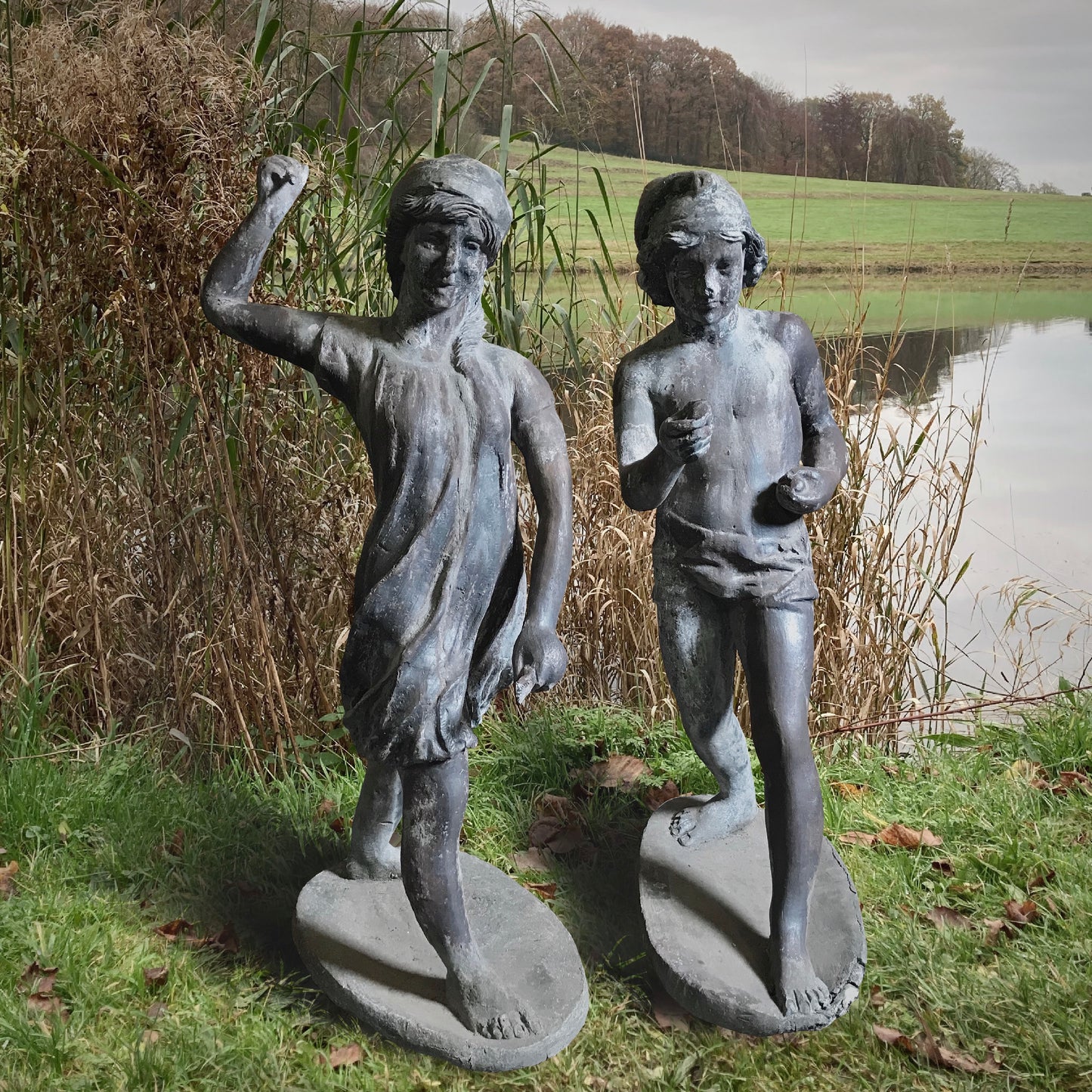 A Pair of French 19th Century Lead Liberty Figures