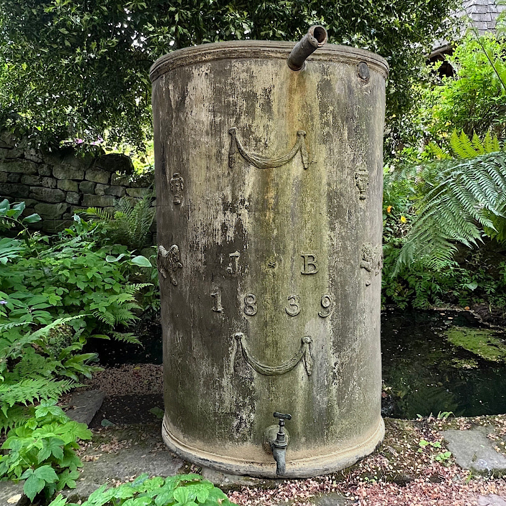 Huge Rare English Cylindrical Lead Cistern 1839 by F. Coaten