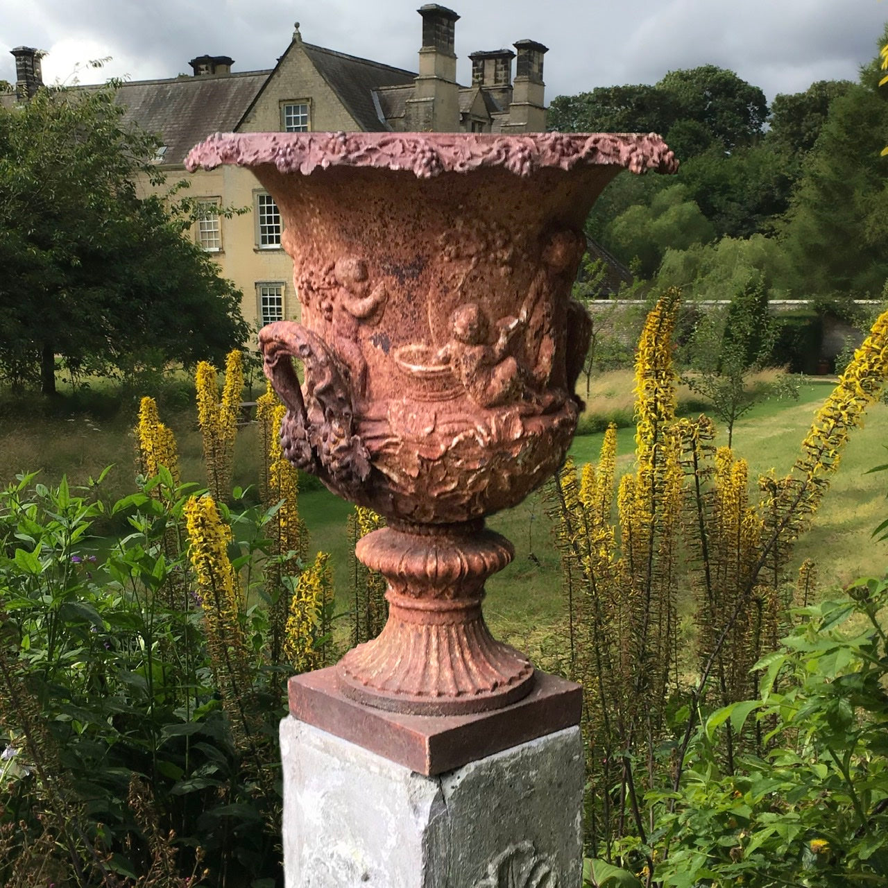 Rare Late 19th c. Handyside Garden Urn No.26 and Plinth