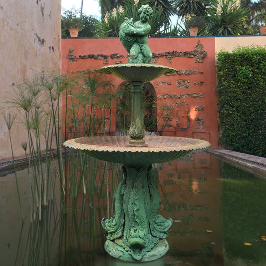 Two-Tiered Cast Iron Fountain with Putti and Dolphins