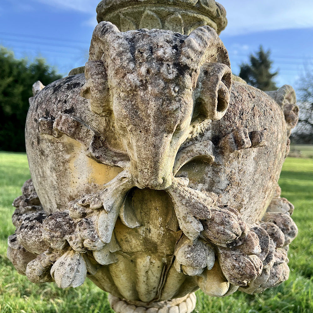 Set of Three Rams Head Urns with Swags