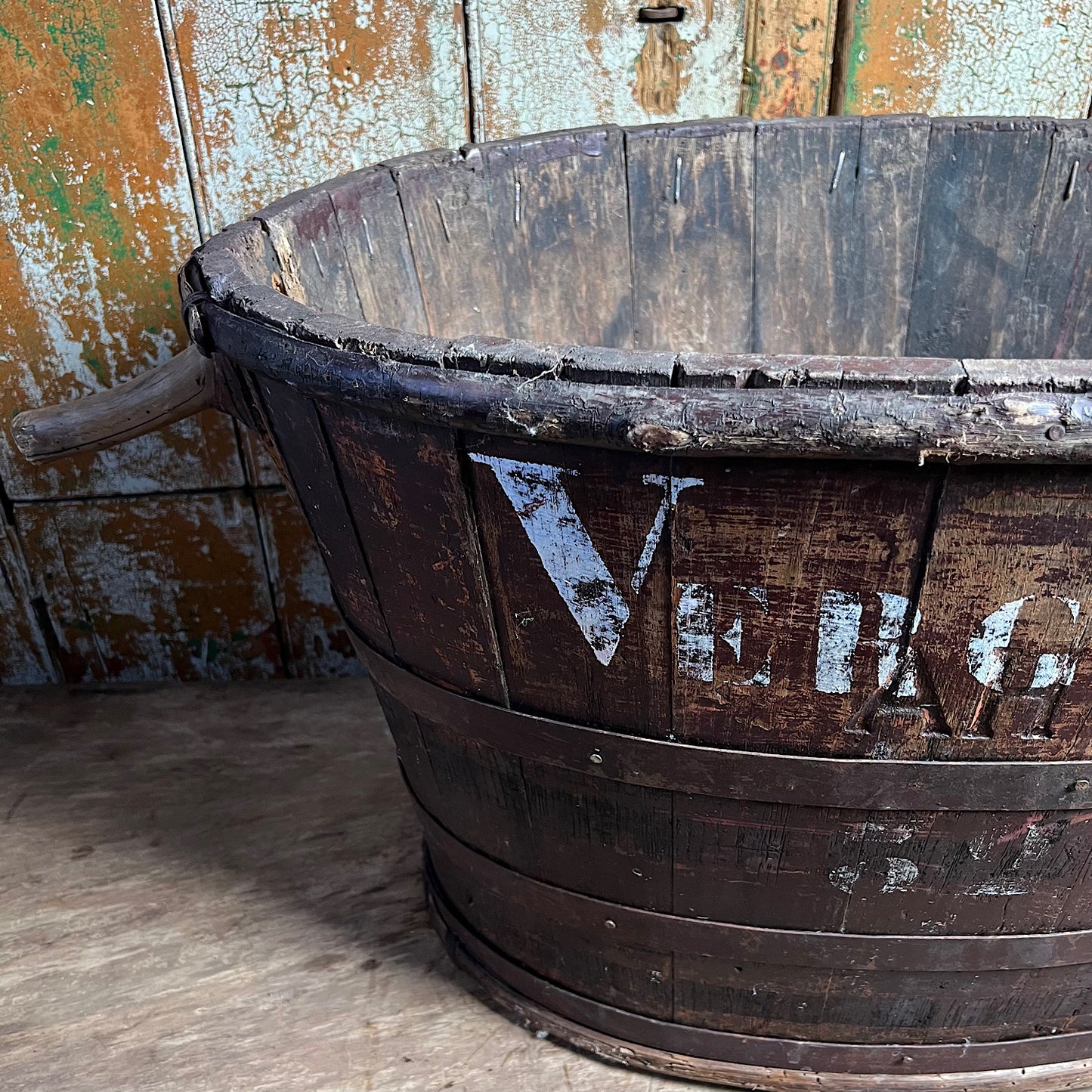 Wooden French Vineyard Grape Hod/Bucket Late 19th Century