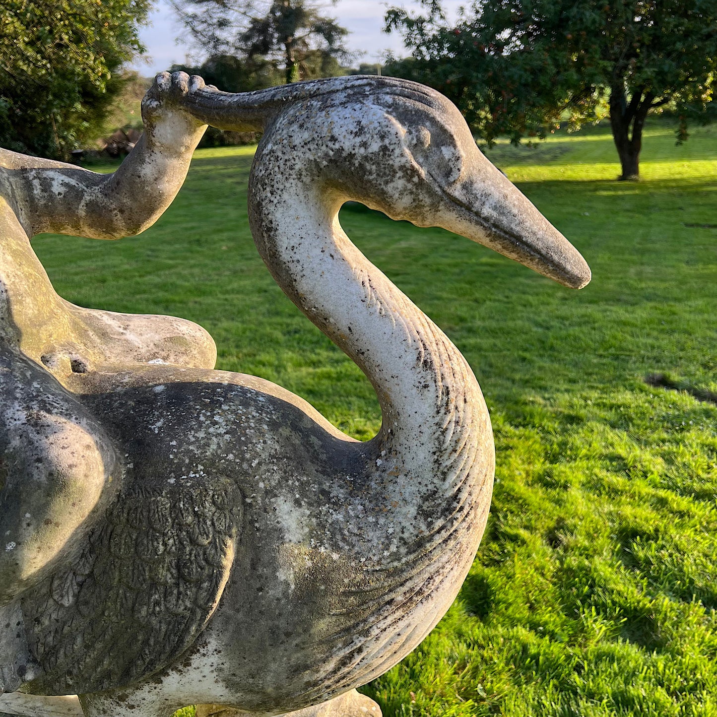 Large Marble Winged Putto & Stork Mid 20th Century