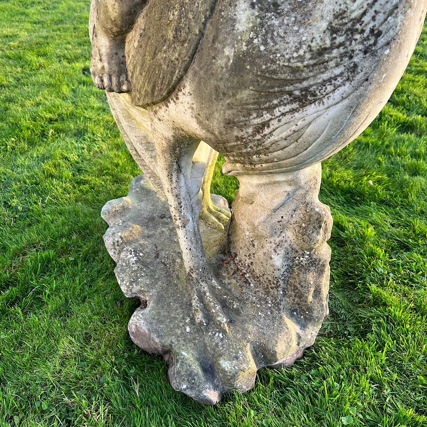 Large Marble Winged Putto & Stork Mid 20th Century