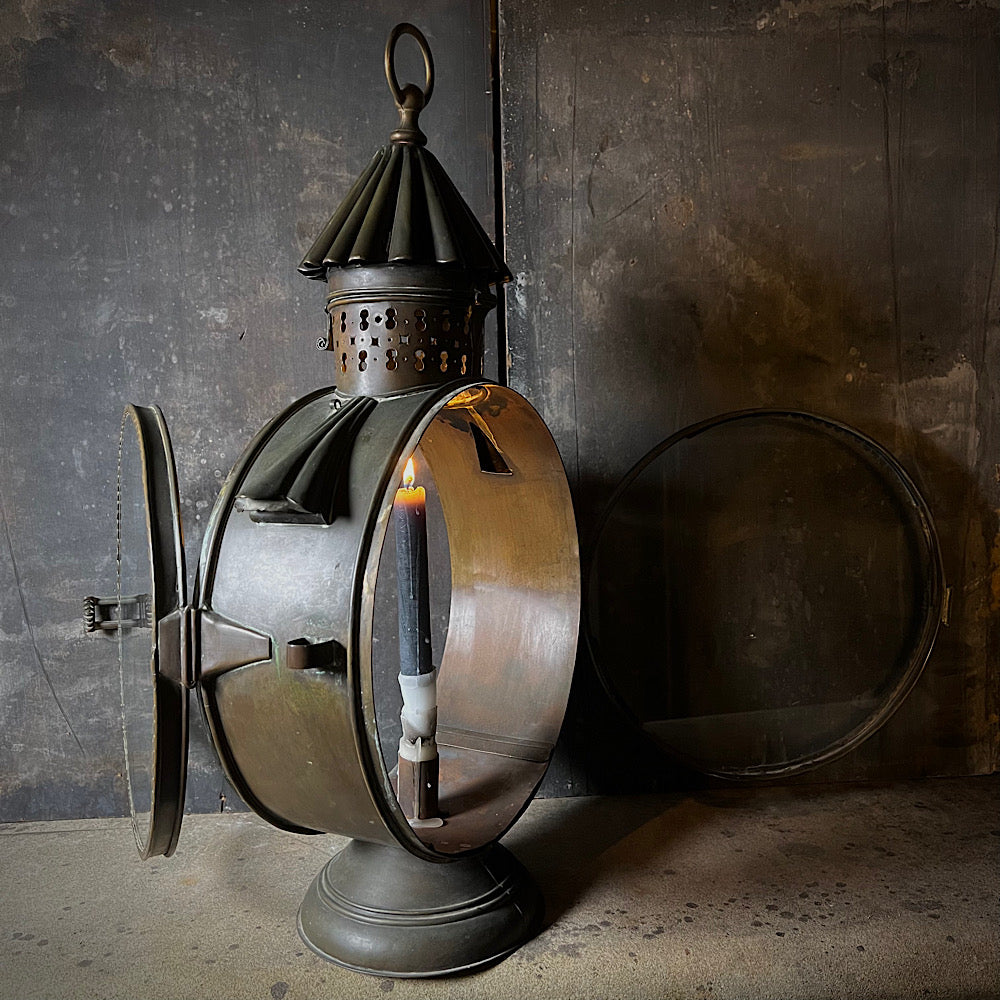 Large 19th Century Rustic Provincial Brass Candle Lantern